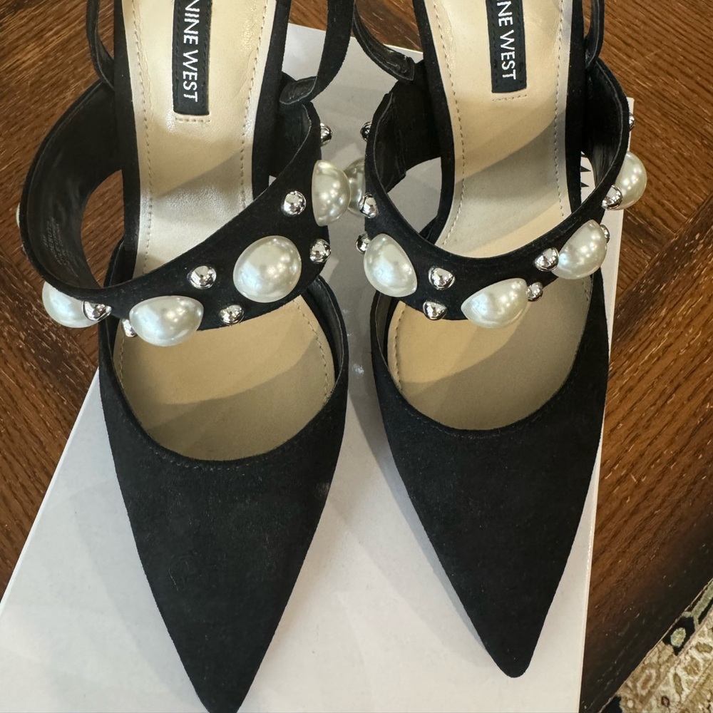 Nine West Black Pearl Embellished High Heel Shoes